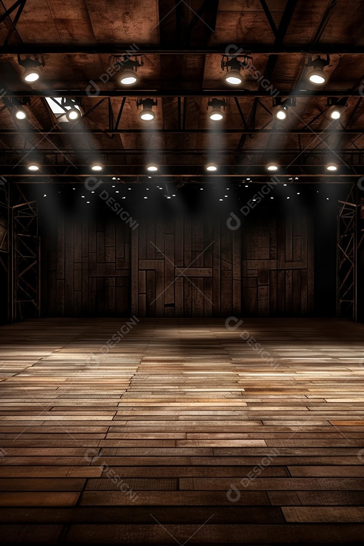 Cenário de um palco com luzes ao fundo