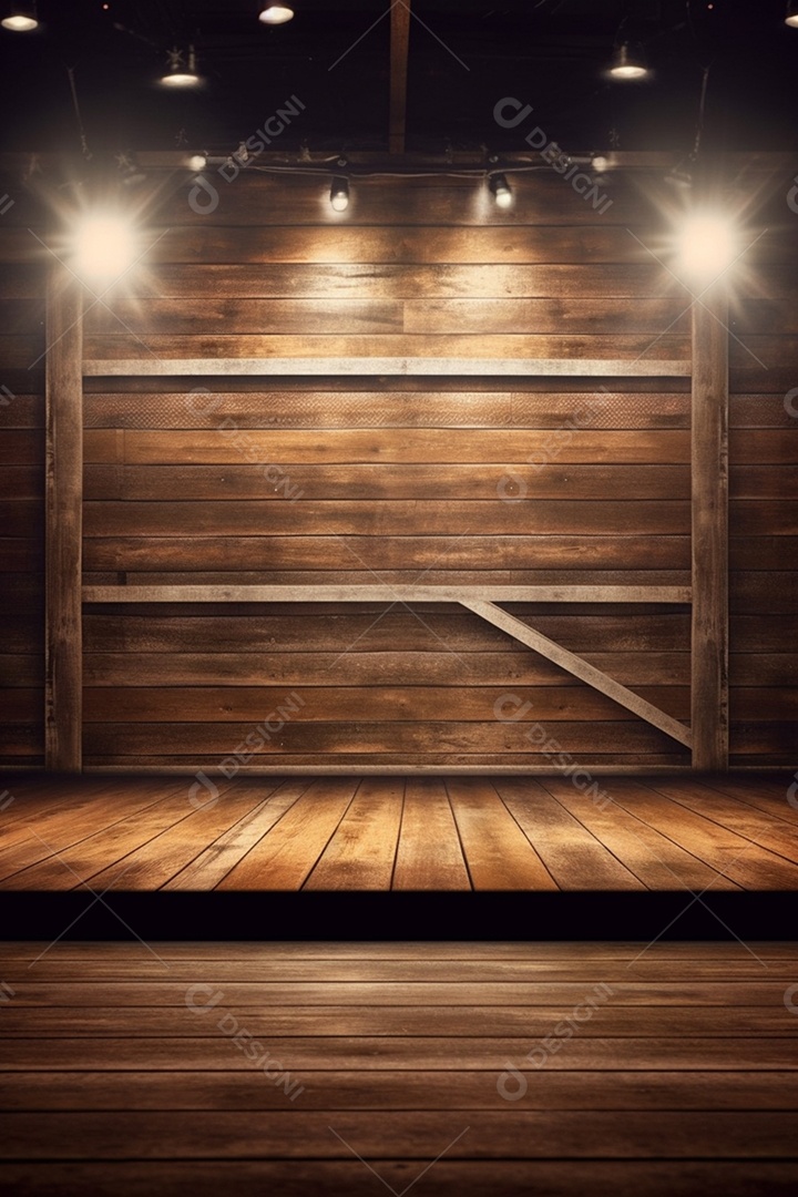 Cenário de um palco com luzes ao fundo