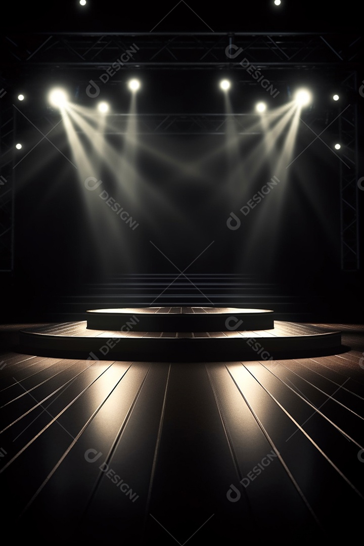 Cenário de um palco com luzes ao fundo