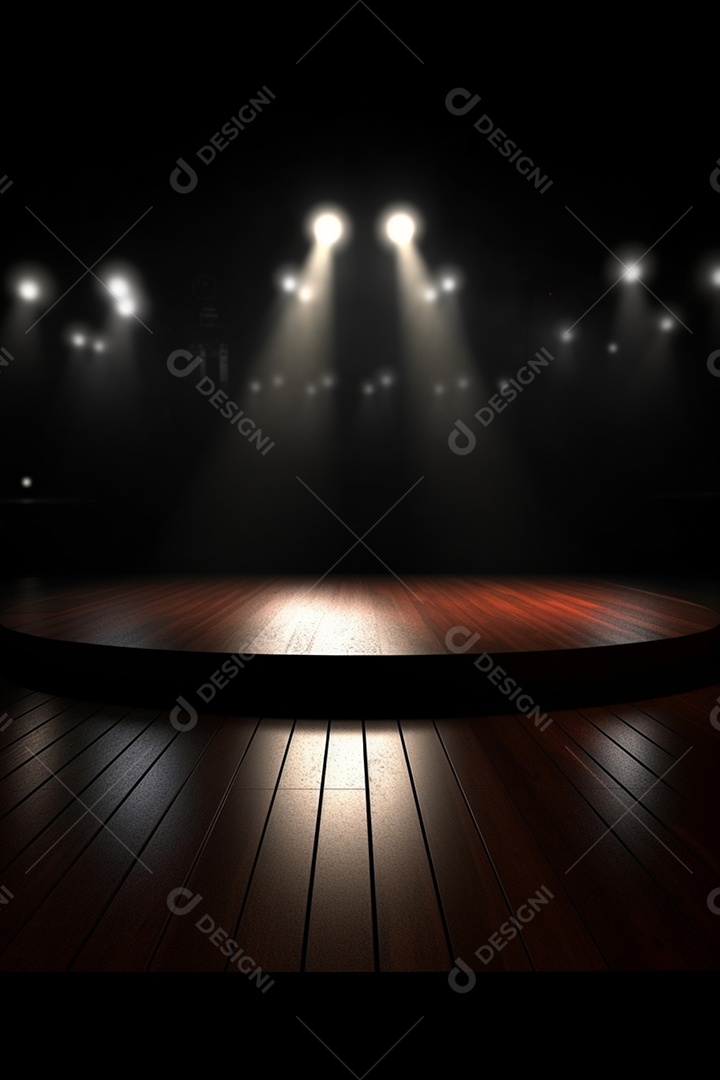 Cenário de um palco com luzes ao fundo
