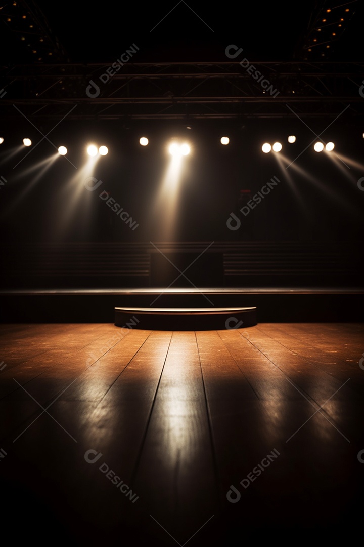 Cenário de um palco com luzes ao fundo