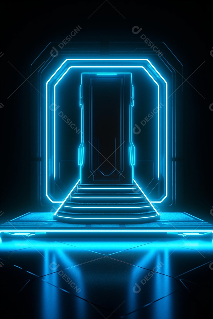 Pódio escuro futurista com luz e fundo neon