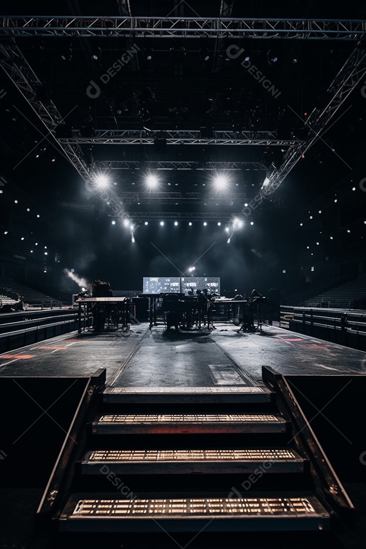 Cenário de um palco com luzes ao fundo