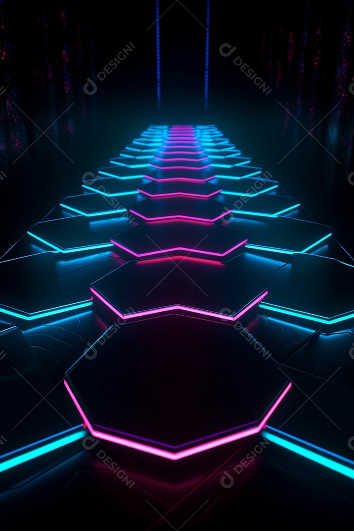 Cenário túnel com luzes neon