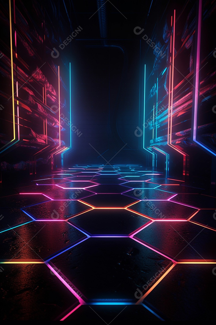 Cenário túnel com luzes neon