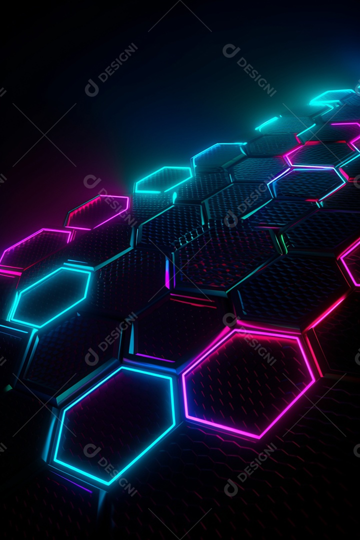 Fundo escuro com hexágonos em neon