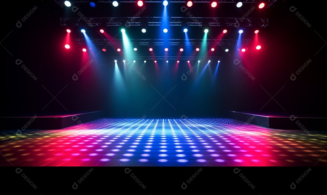 Cenário palco iluminado com luzes neon