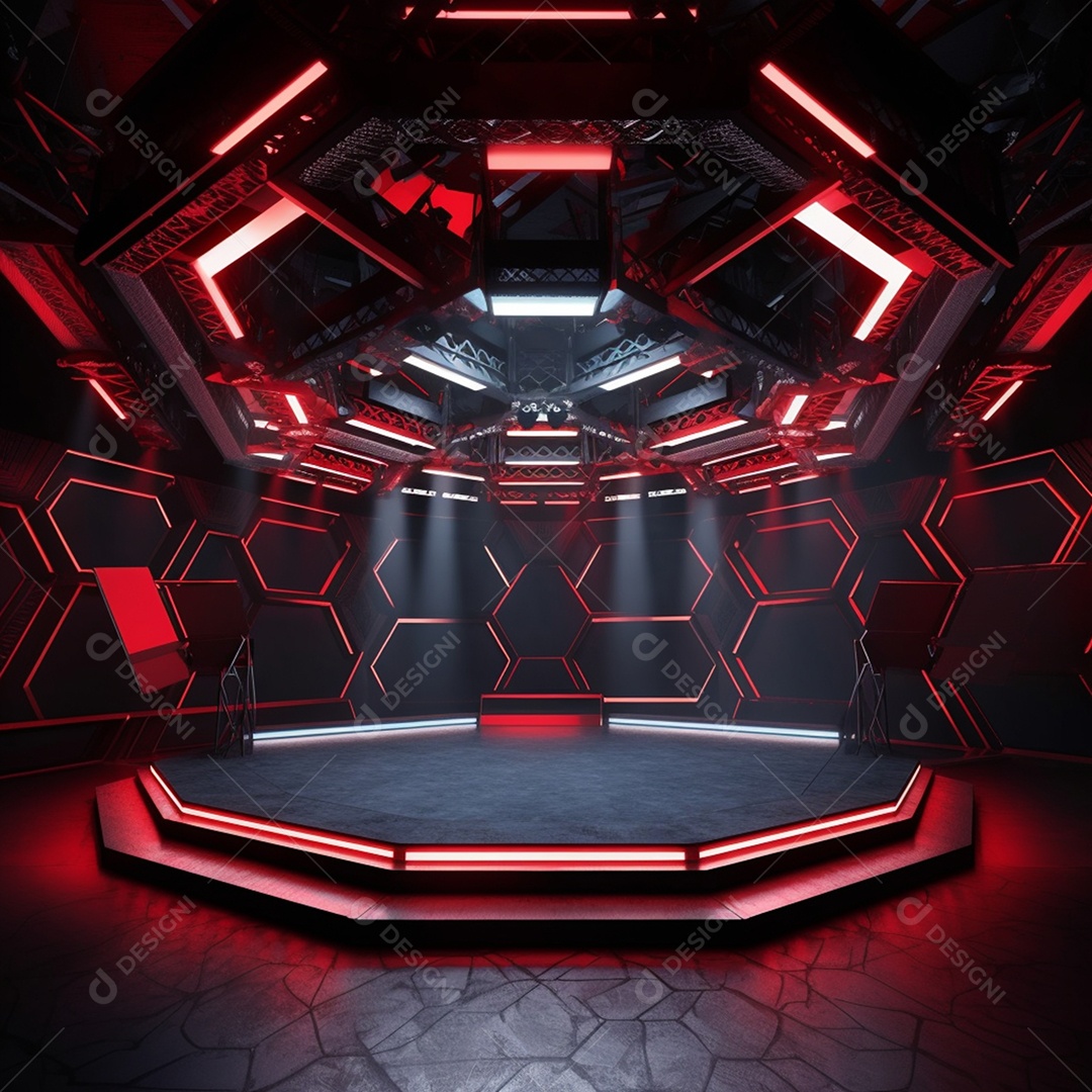 Cenário de um palco com iluminação