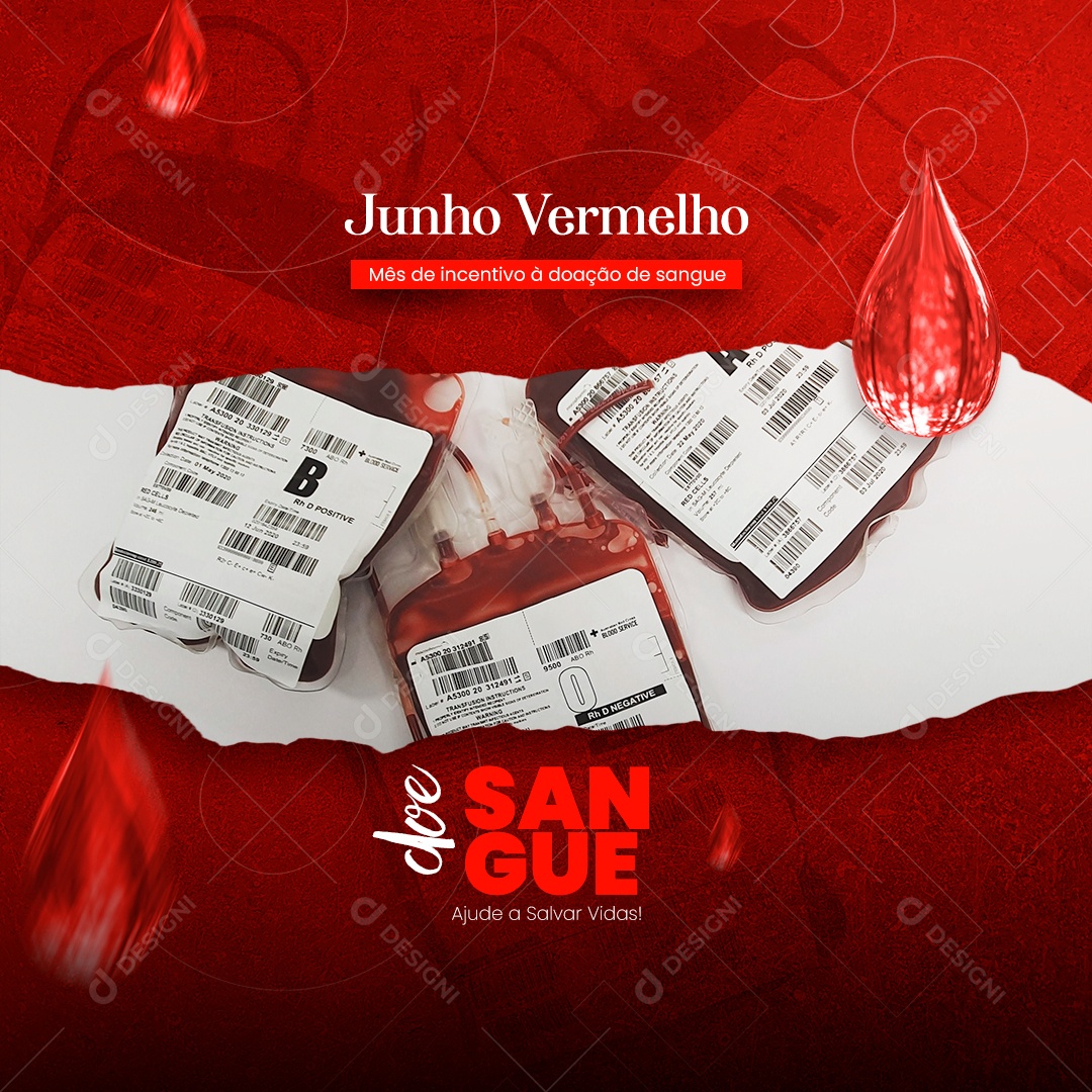 Feed Junho Vermelho Mês De incentivo a Doação De Sangue Social Media PSD Editável