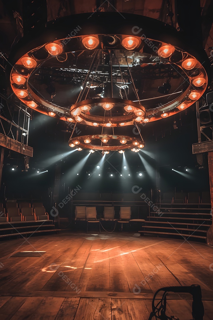 Cenário de madeira com luminárias