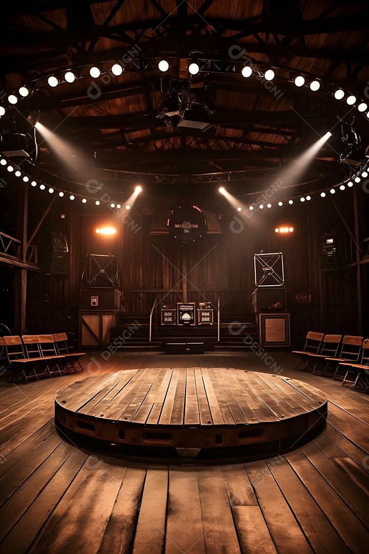 Cenário de madeira com luminárias