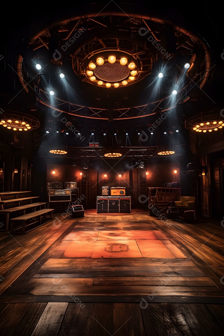 Cenário de um palco com iluminação