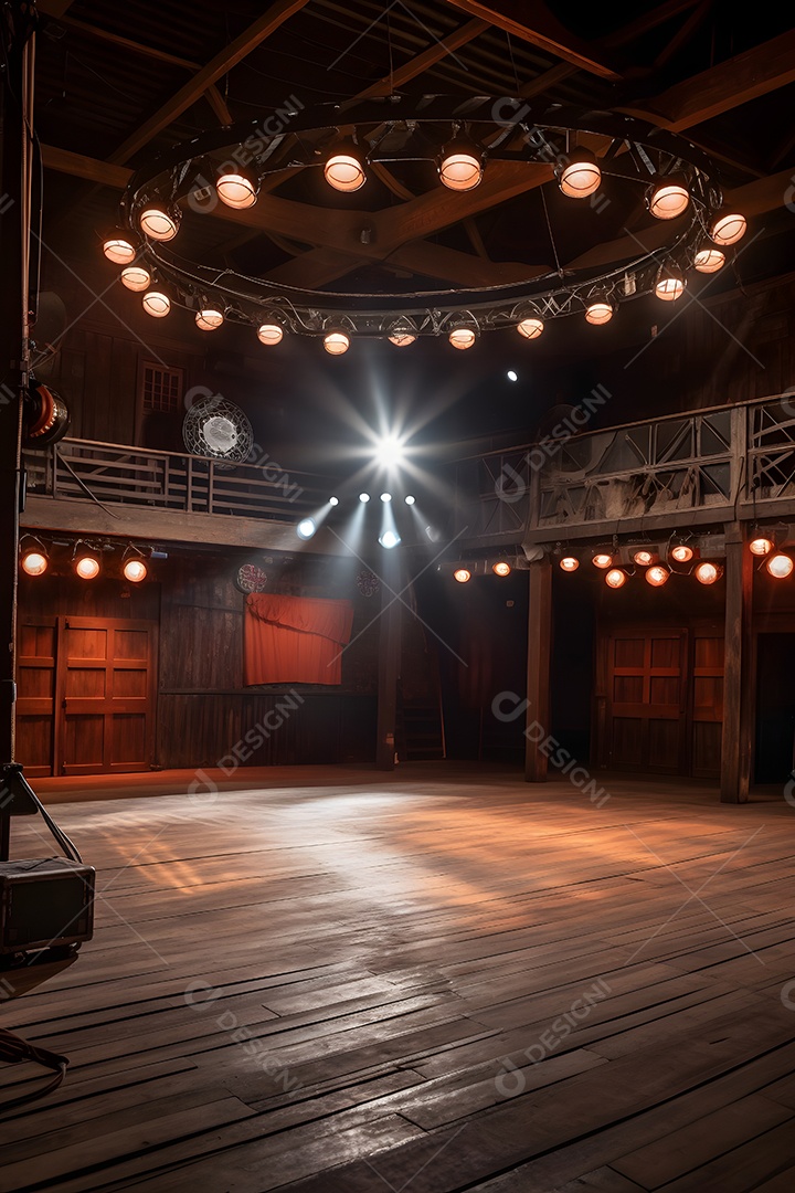 Cenário galpão de madeira com iluminação