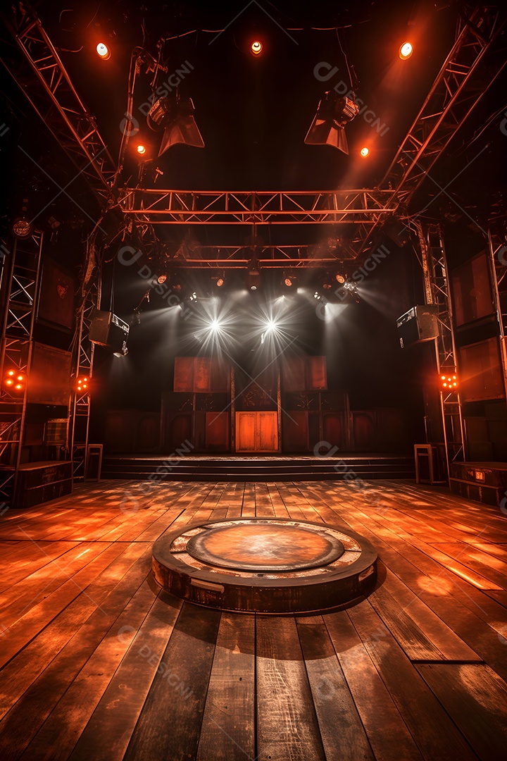 Cenário galpão de madeira com iluminação