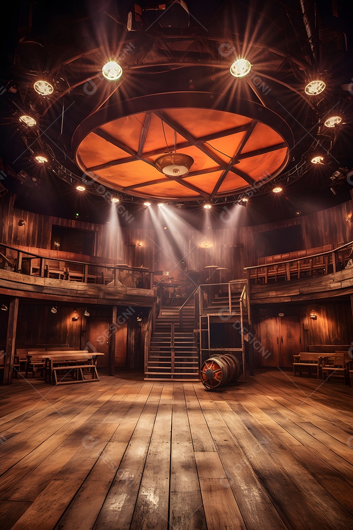 Cenário galpão de madeira com iluminação