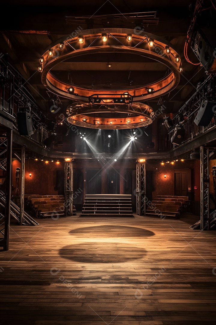 Cenário galpão de madeira com iluminação