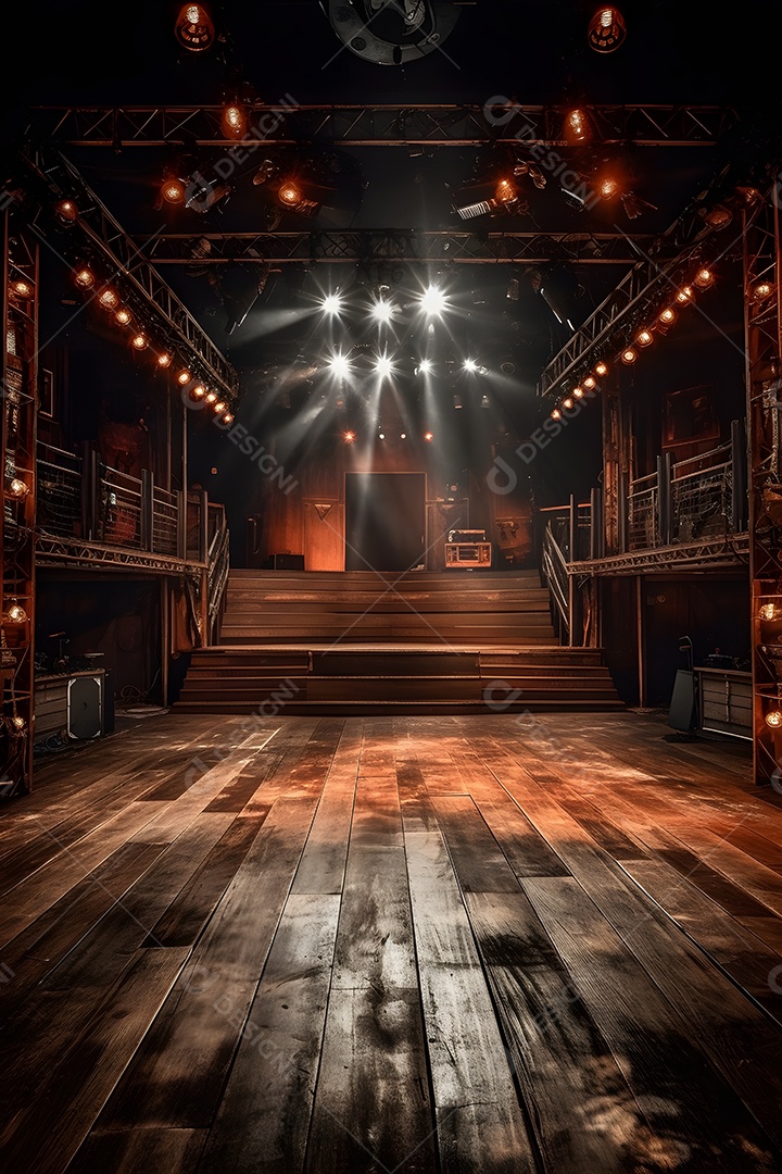 Cenário galpão de madeira com iluminação