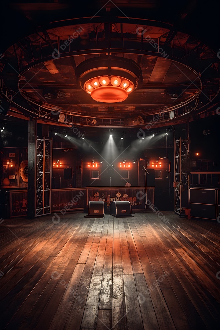 Cenário galpão de madeira com iluminação