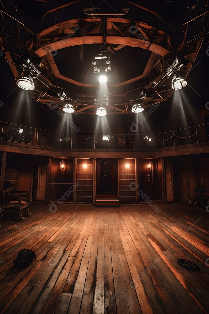 Cenário galpão de madeira com iluminação