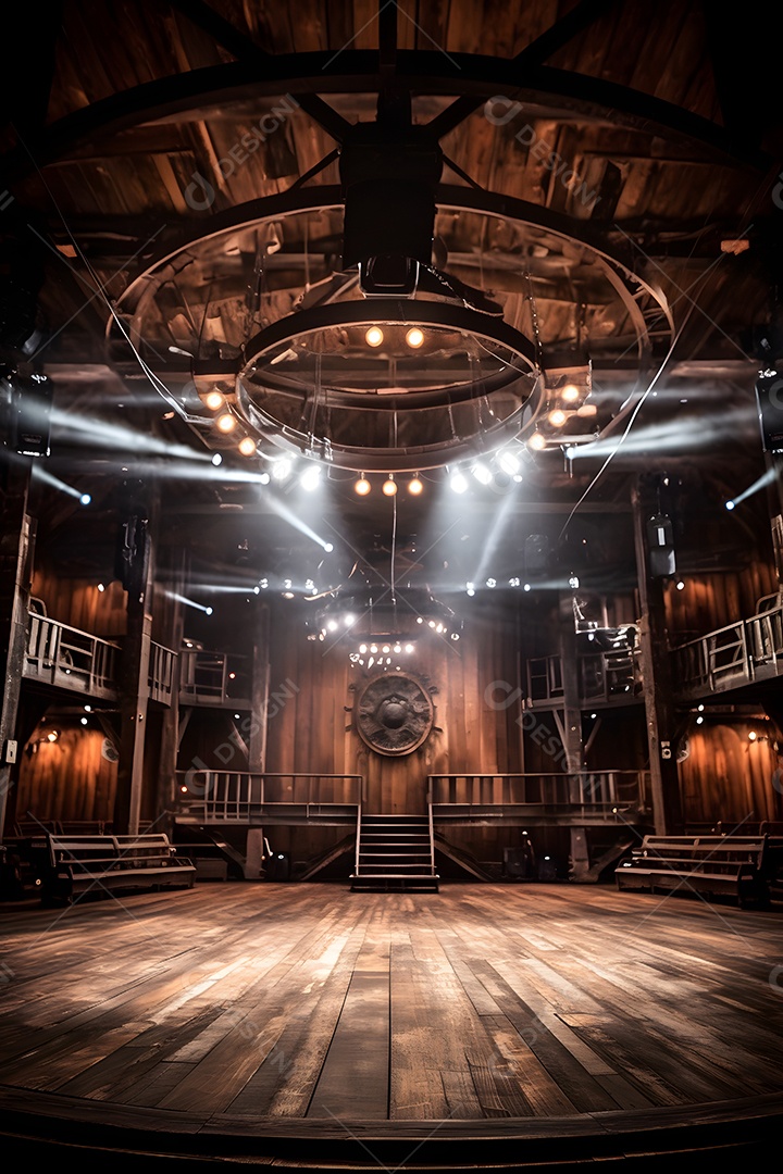 Cenário galpão de madeira com iluminação