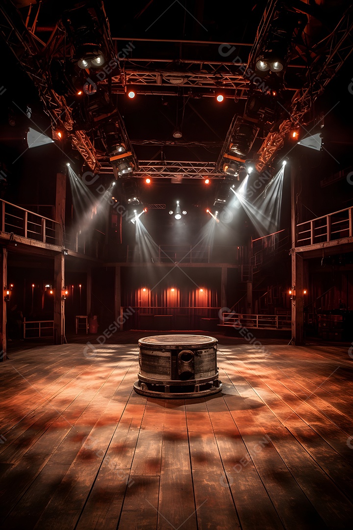 Cenário galpão de madeira com iluminação