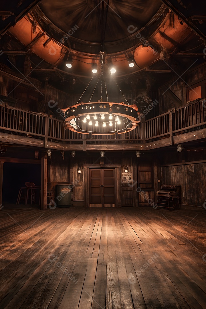 Cenário galpão de madeira com iluminação