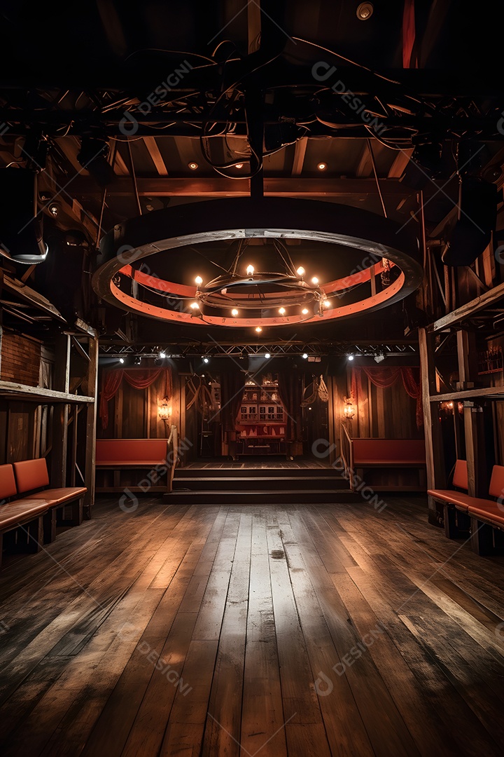 Cenário galpão de madeira iluminado