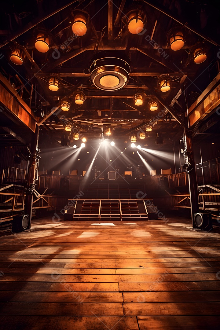 Cenário galpão de madeira iluminado