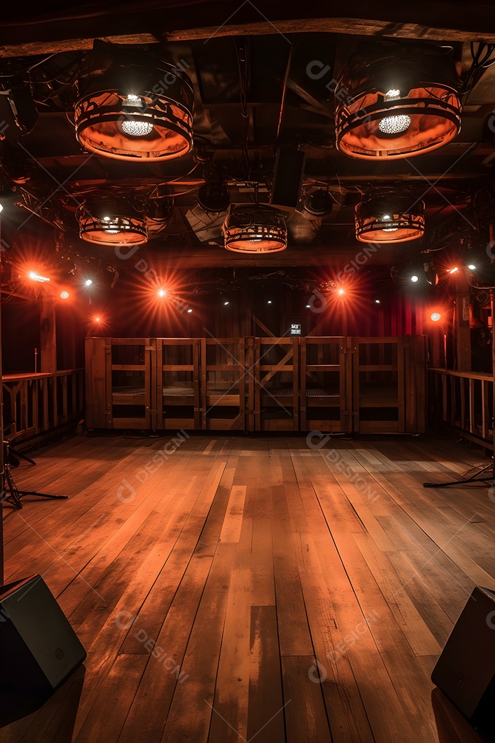 Cenário galpão de madeira iluminado