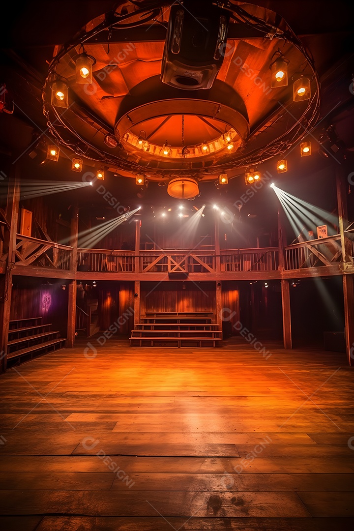 Cenário galpão de madeira iluminado