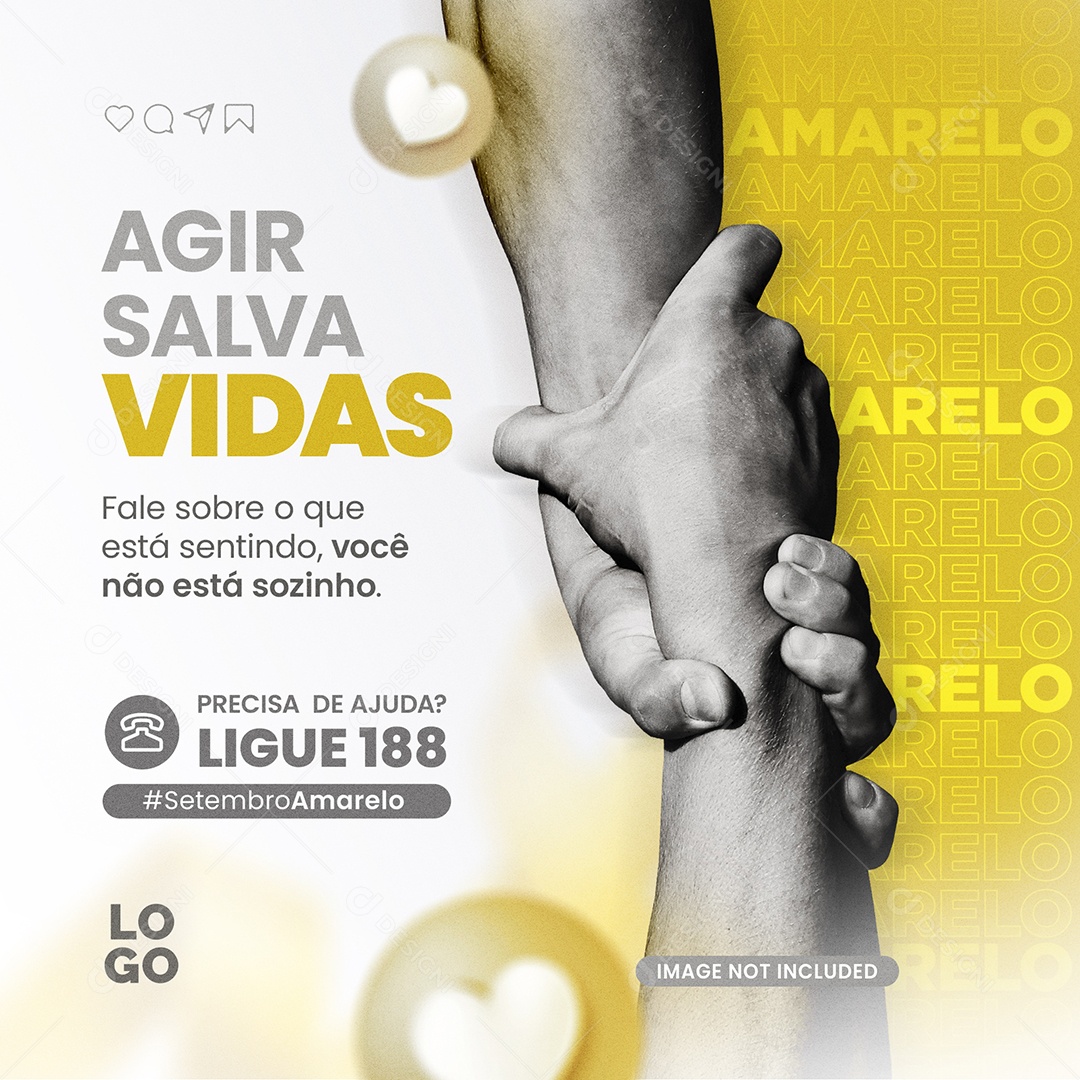 Setembro Amarelo Agir Salvar Vidas Social Media PSD Editável