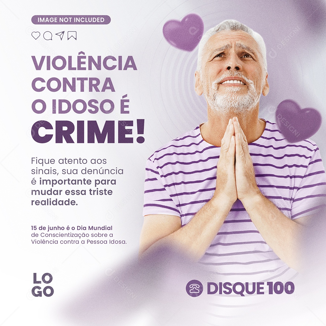 Junho Violeta Violência Contra o Idoso é Crime  Social Media PSD Editável