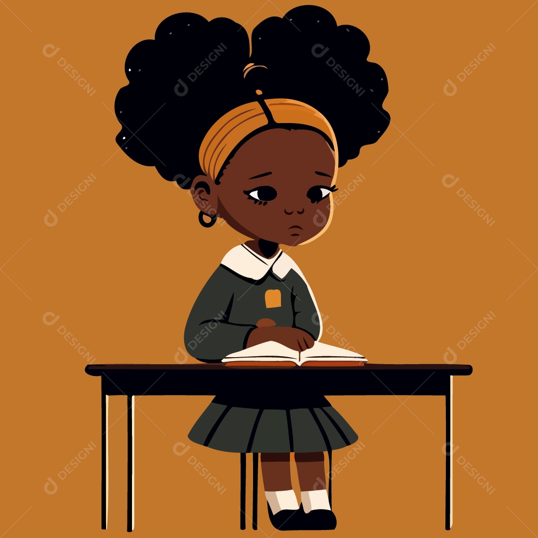 Uma Aluna Sentada Em Frente A Sua Mesa Triste Vetor EPS