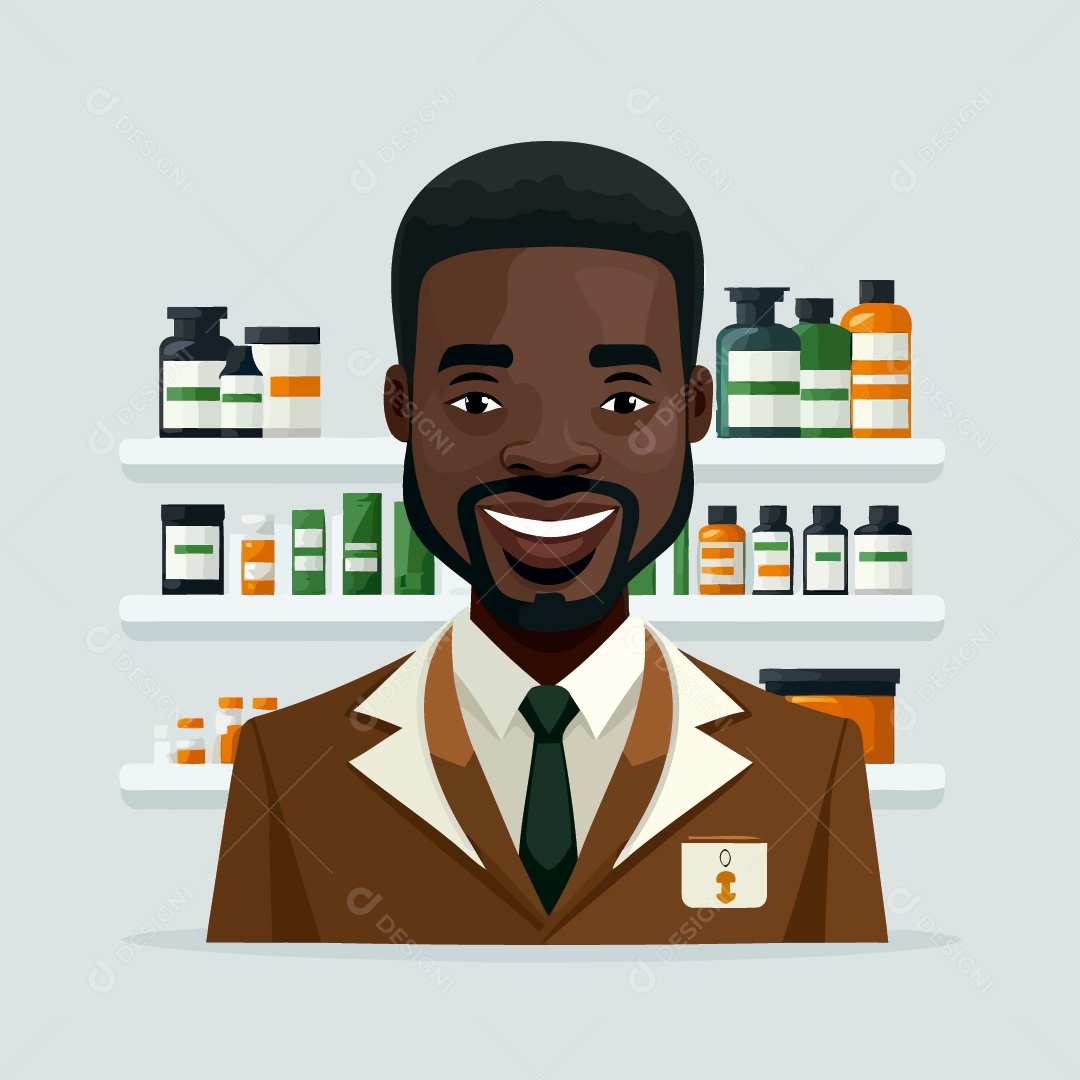 Homem Negro Adulto Trabalhando Como Farmacêutico Desenho Animado Vetor EPS