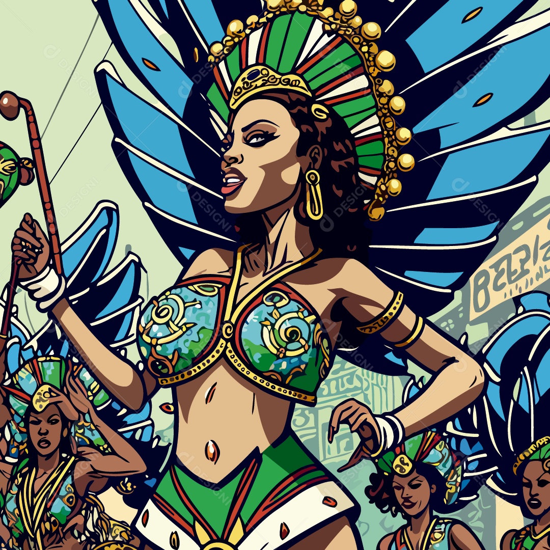 Personagens Fictícios Desenhado De Escola De Samba Desenho Vetor EPS