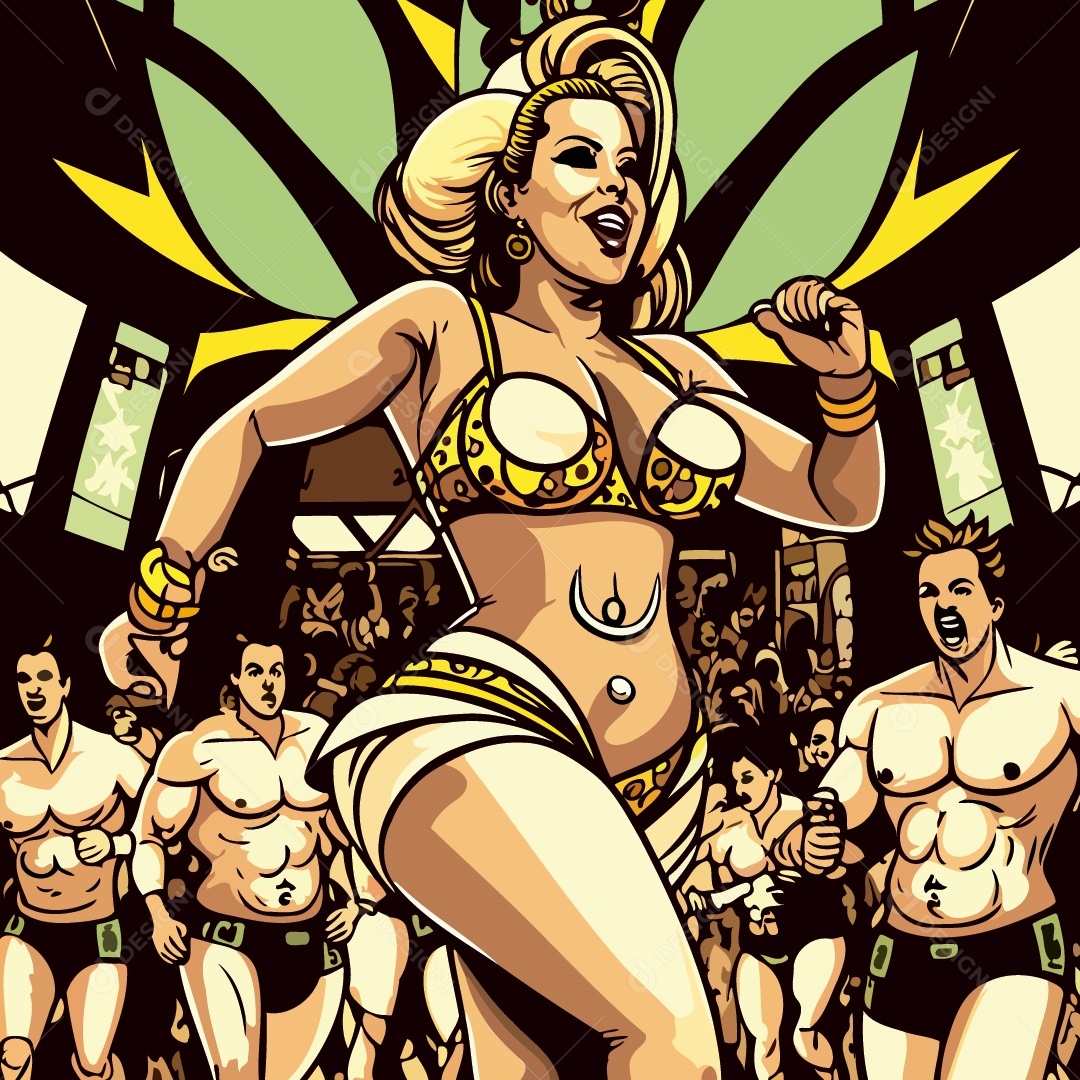 Personagens Fictícios Desenhado De Escola De Samba Desenho Vetor EPS