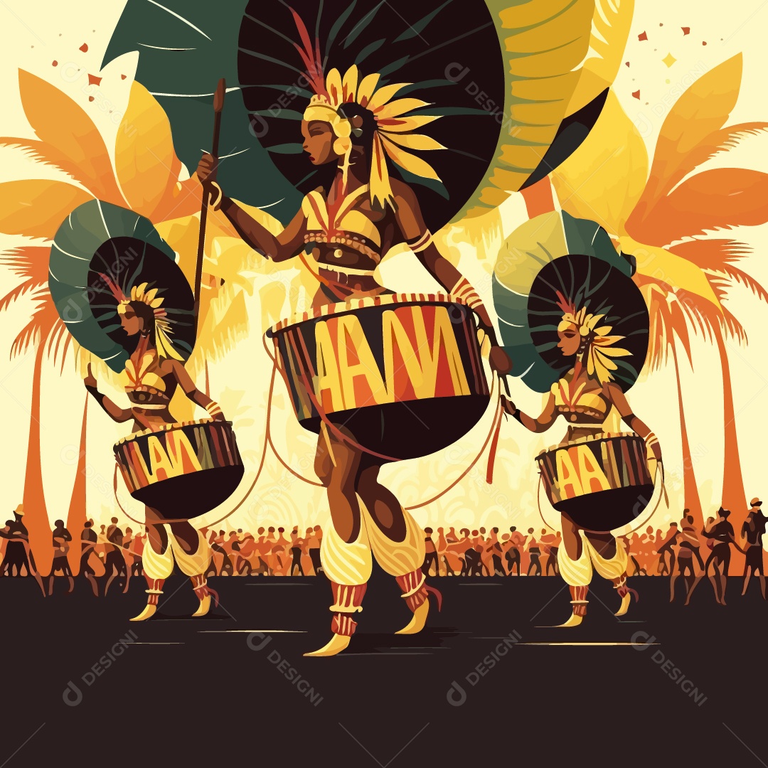 Personagens Fictícios Desenhado De Escola De Samba Desenho Vetor EPS