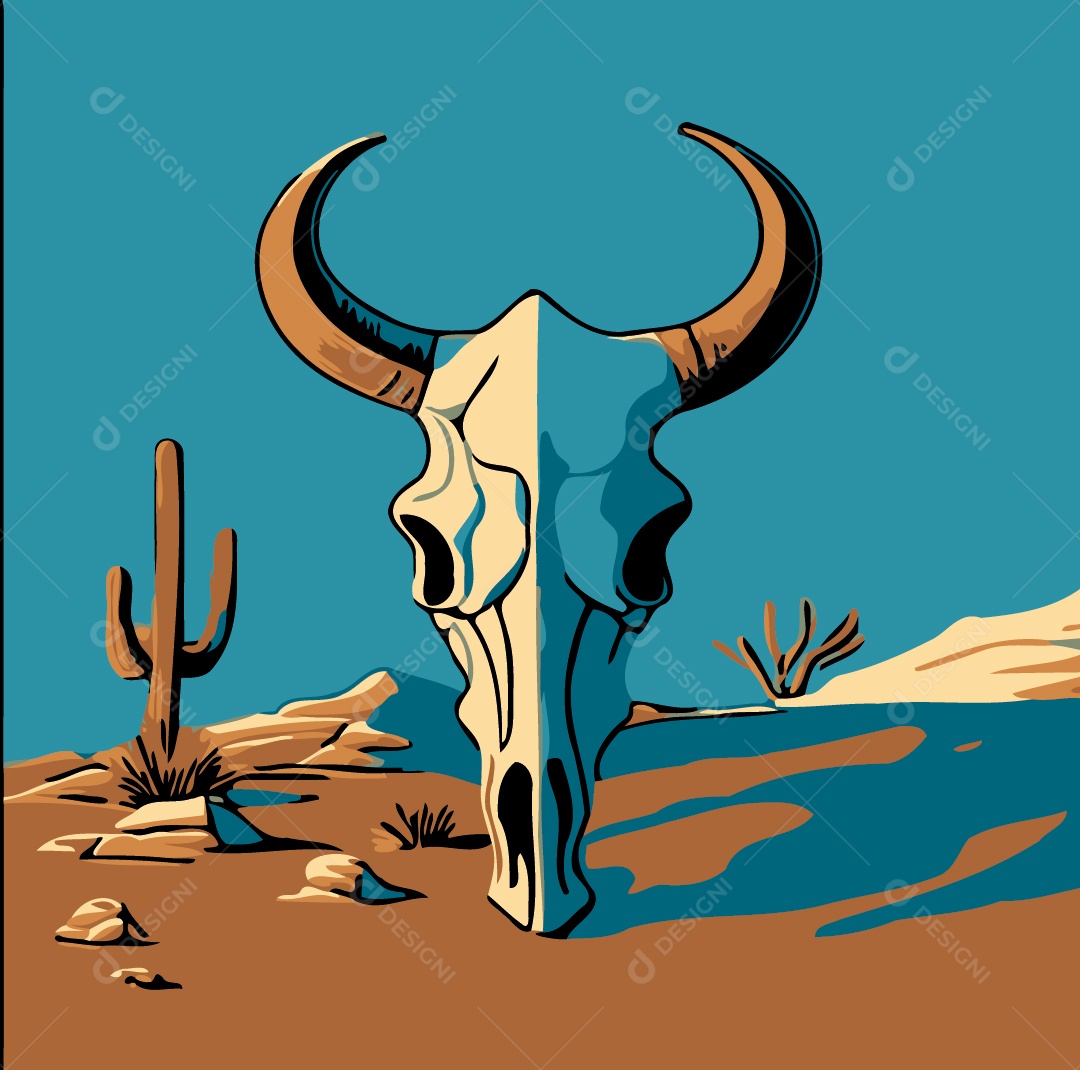 Crânio De Cabeça De Vaca Com Chifres Desenho Vetorial Vetor EPS