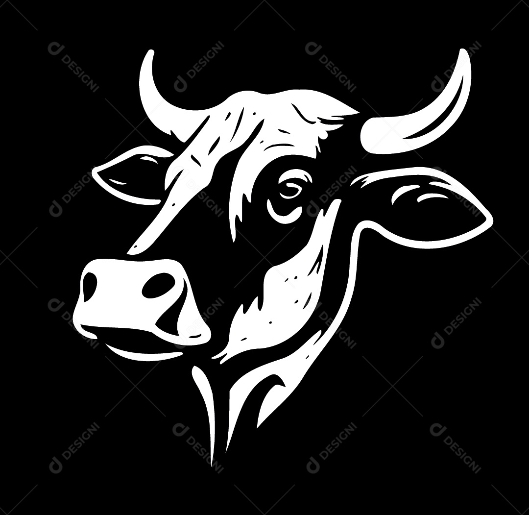 Vaca Animal Cabeça isolada Ilustração Desenho Vetorial Vetor EPS