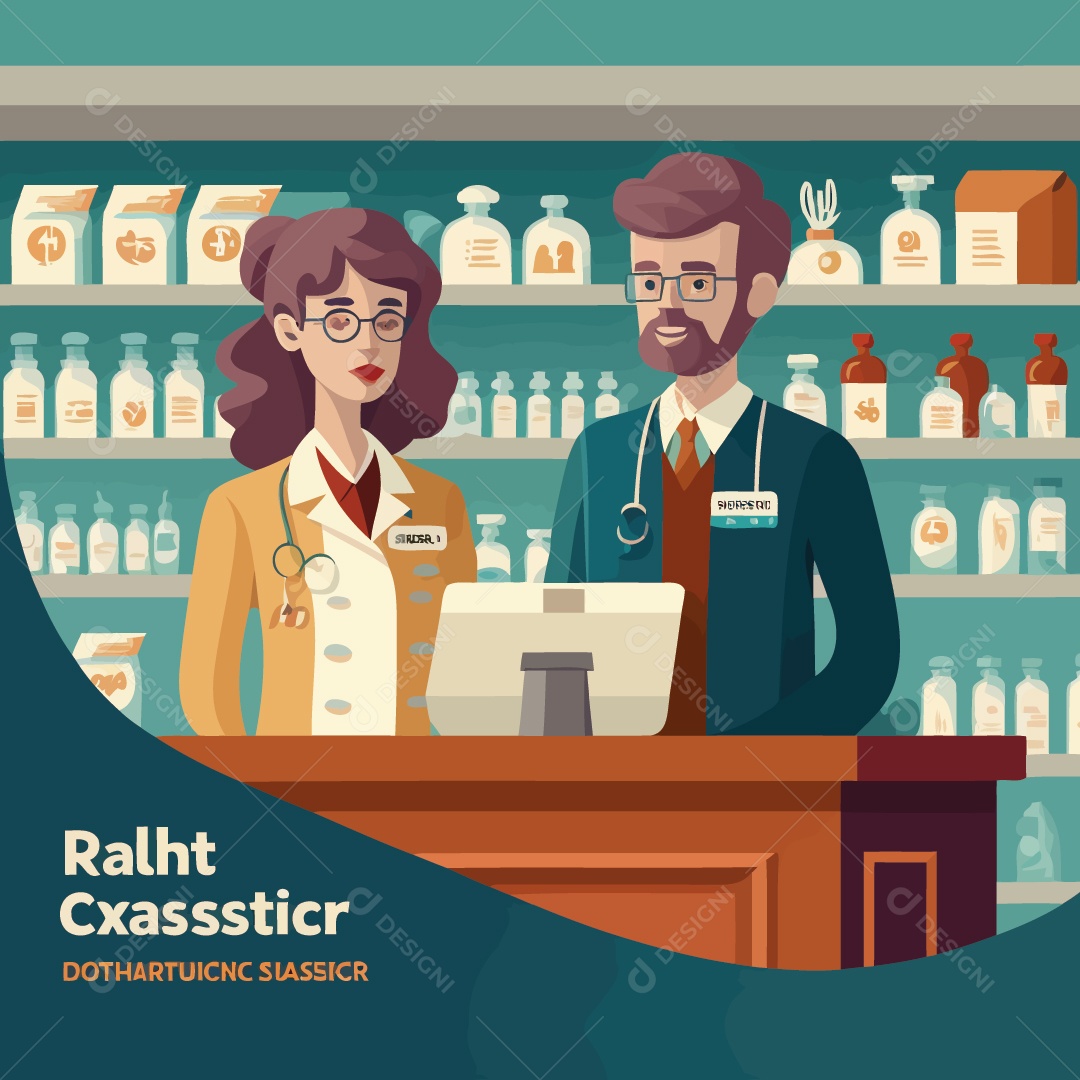 Trabalhadores Trabalhando Na Farmácia Vetor EPS