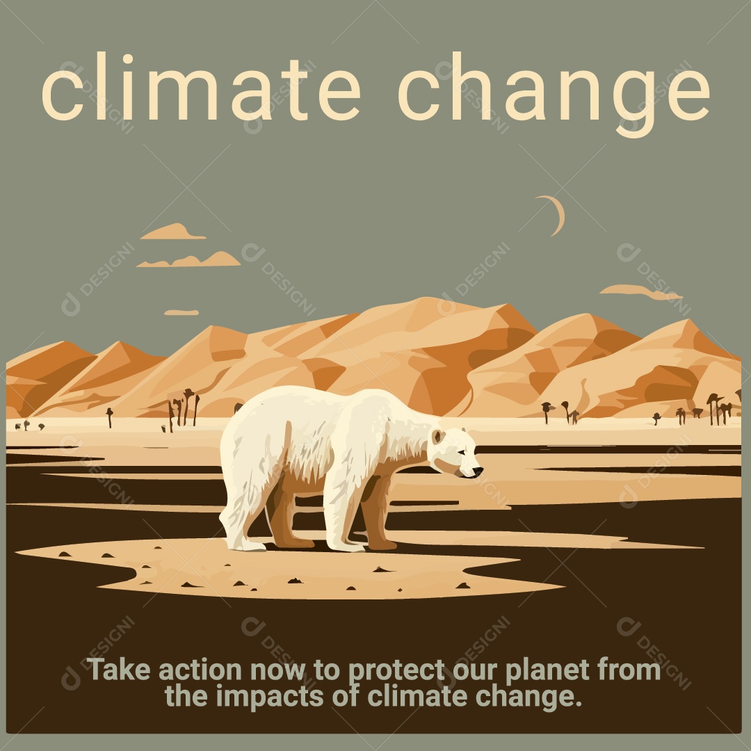 Urso Polar no deserto animais aquecimento global Vetor EPS