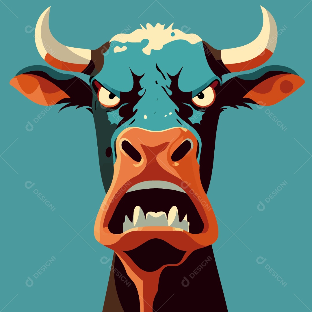 Vaca brava mamífero animal cabeça isolada colorida ilustração vetorial Vetor EPS