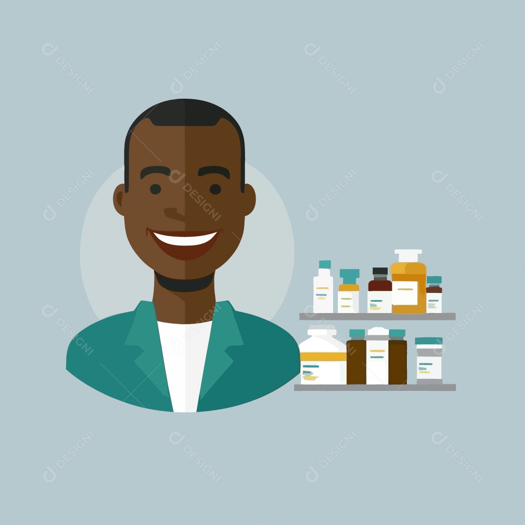 Um homem negro adulto trabalhando como farmacêutico Vetor EPS