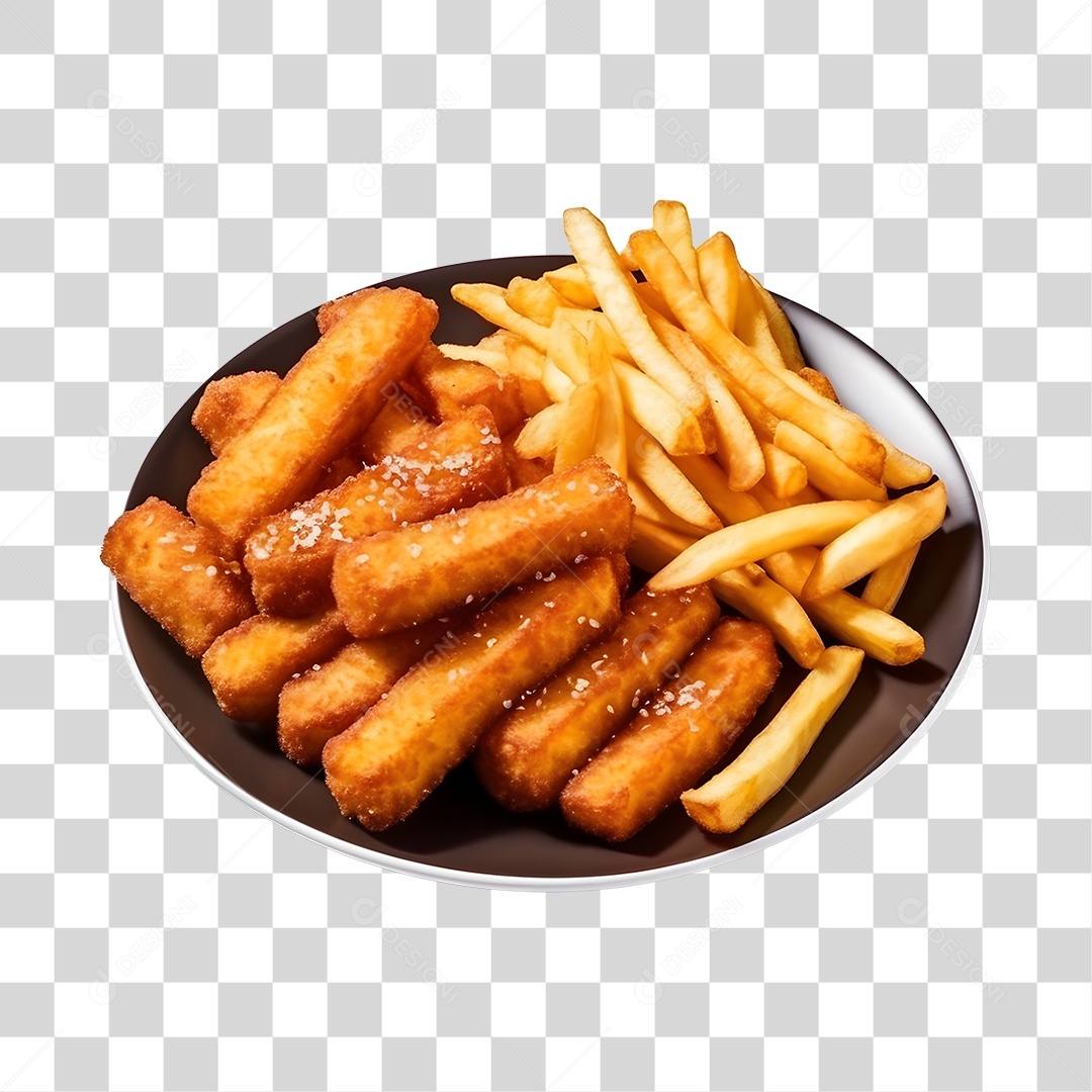 Prato Com Batata Frita PNG Transparente
