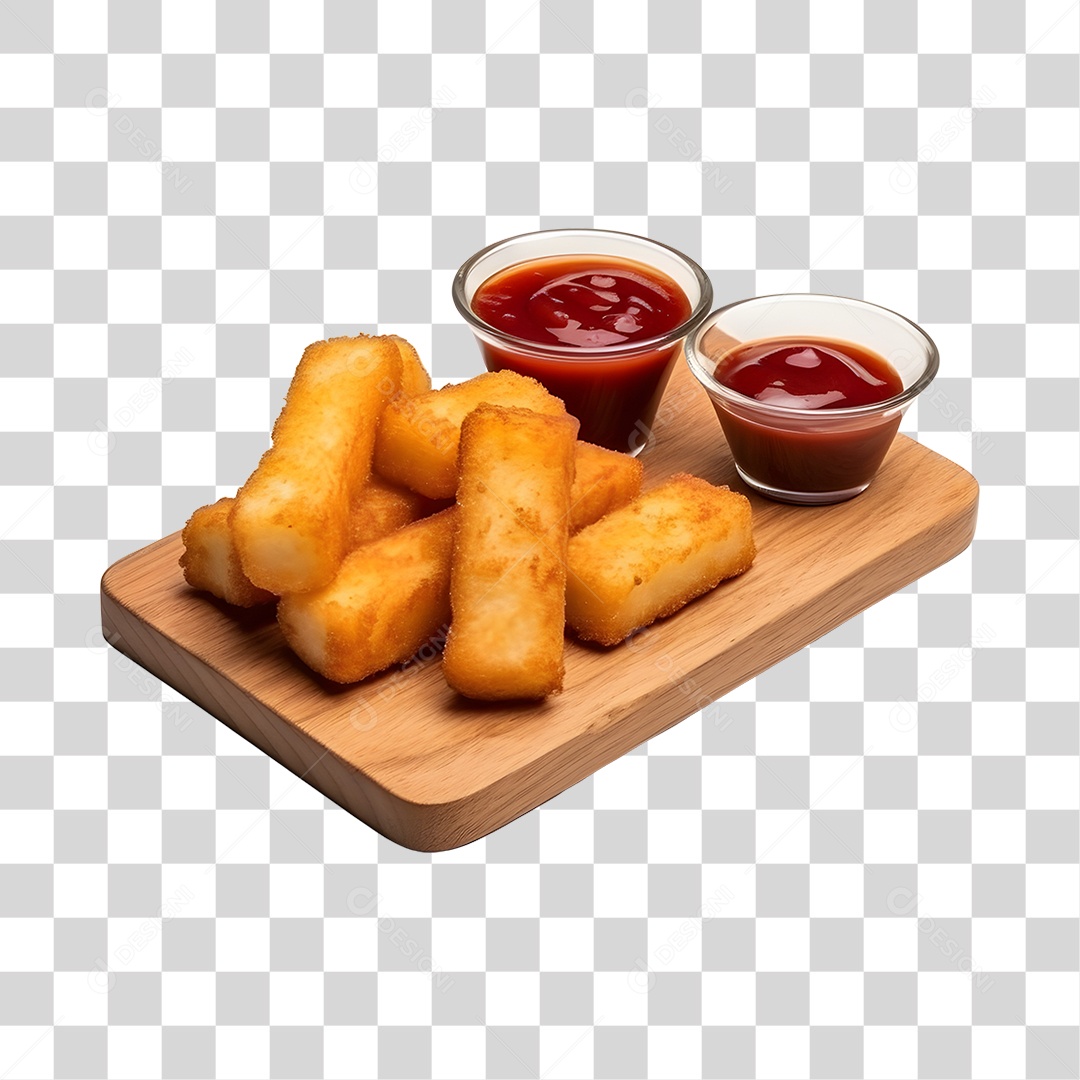 Batata Frita Com Molho Na Tabua De Madeira PNG Transparente