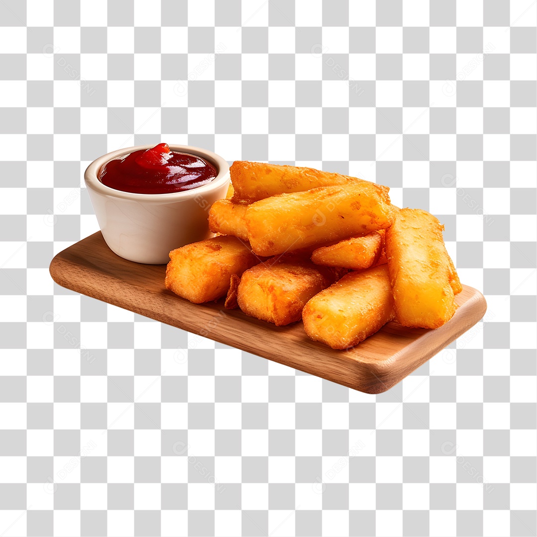 Mandioca Frita Com Molho Na Tabua De Madeira PNG Transparente