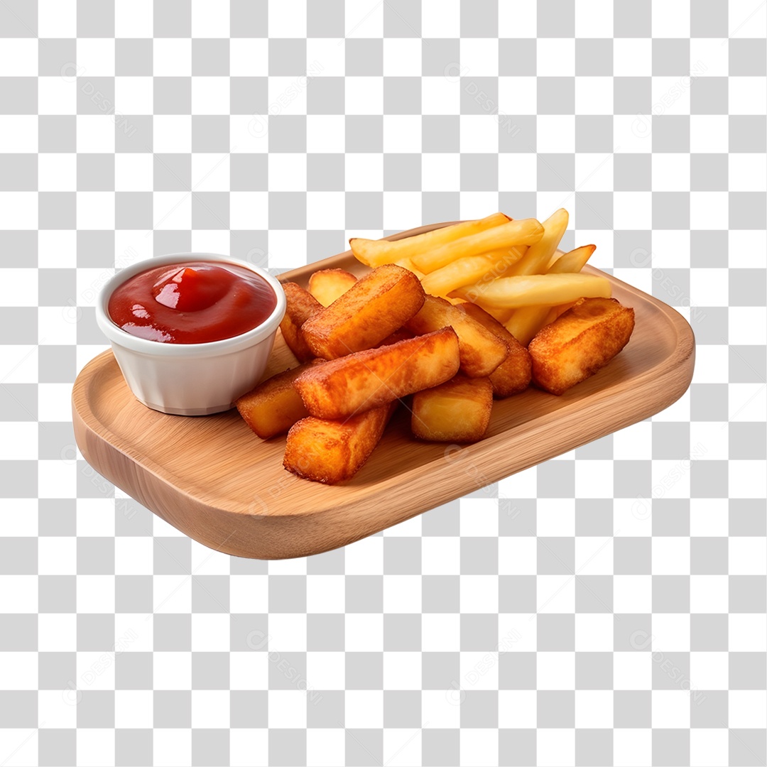 Mandioca Frita Com Molho Na Tabua De Madeira PNG Transparente