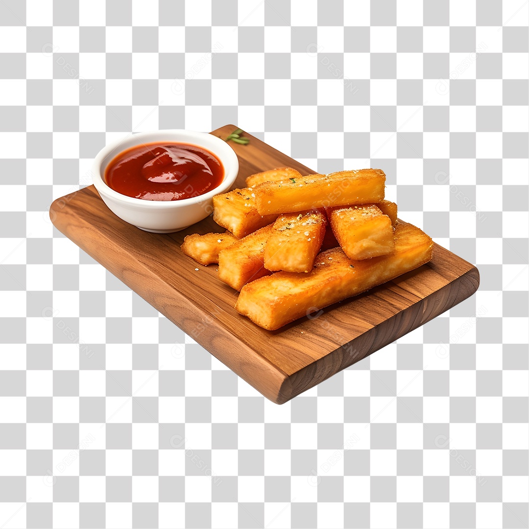 Mandioca Frita Com Molho Na Tabua De Madeira PNG Transparente