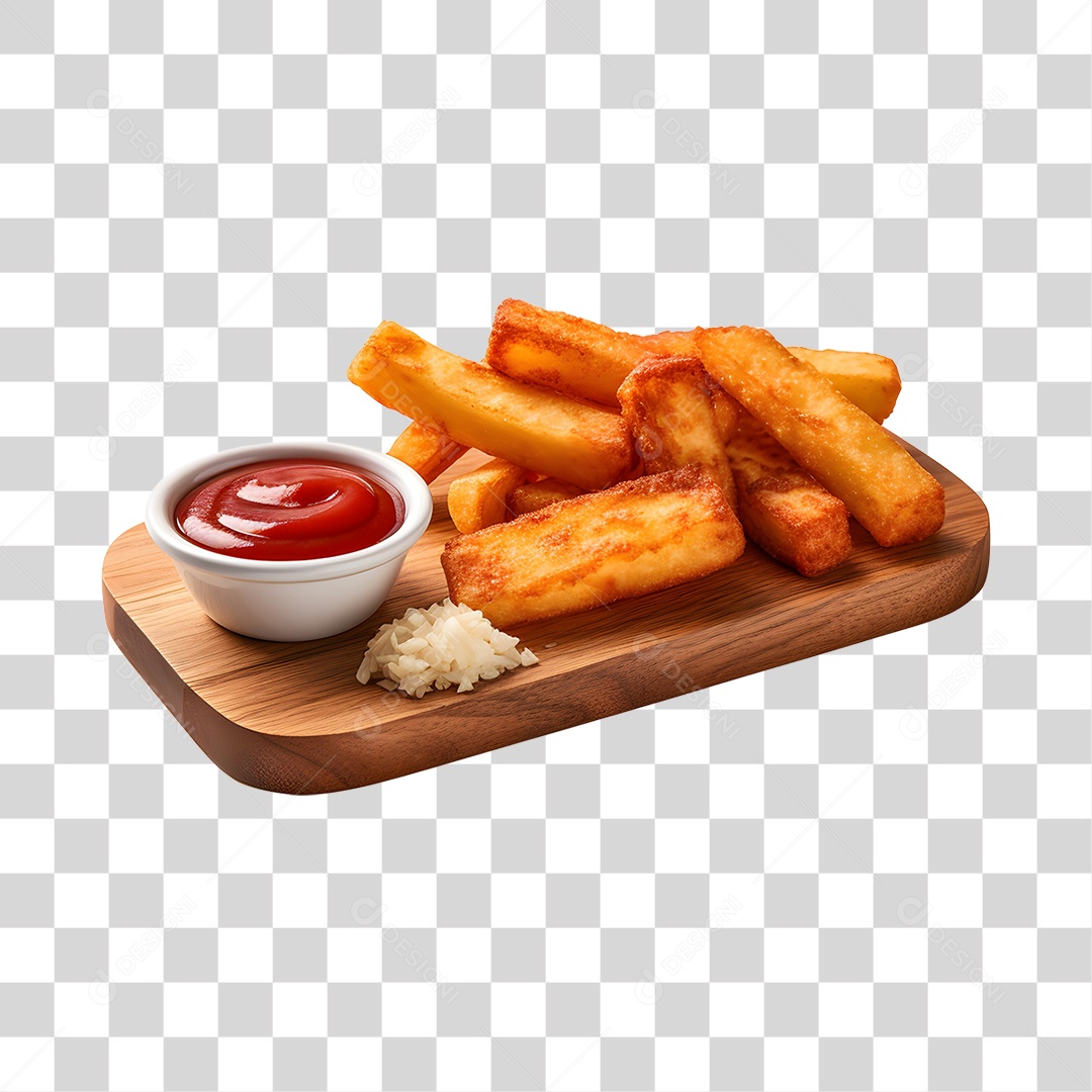 Mandioca Frita Com Molho Na Tabua De Madeira PNG Transparente