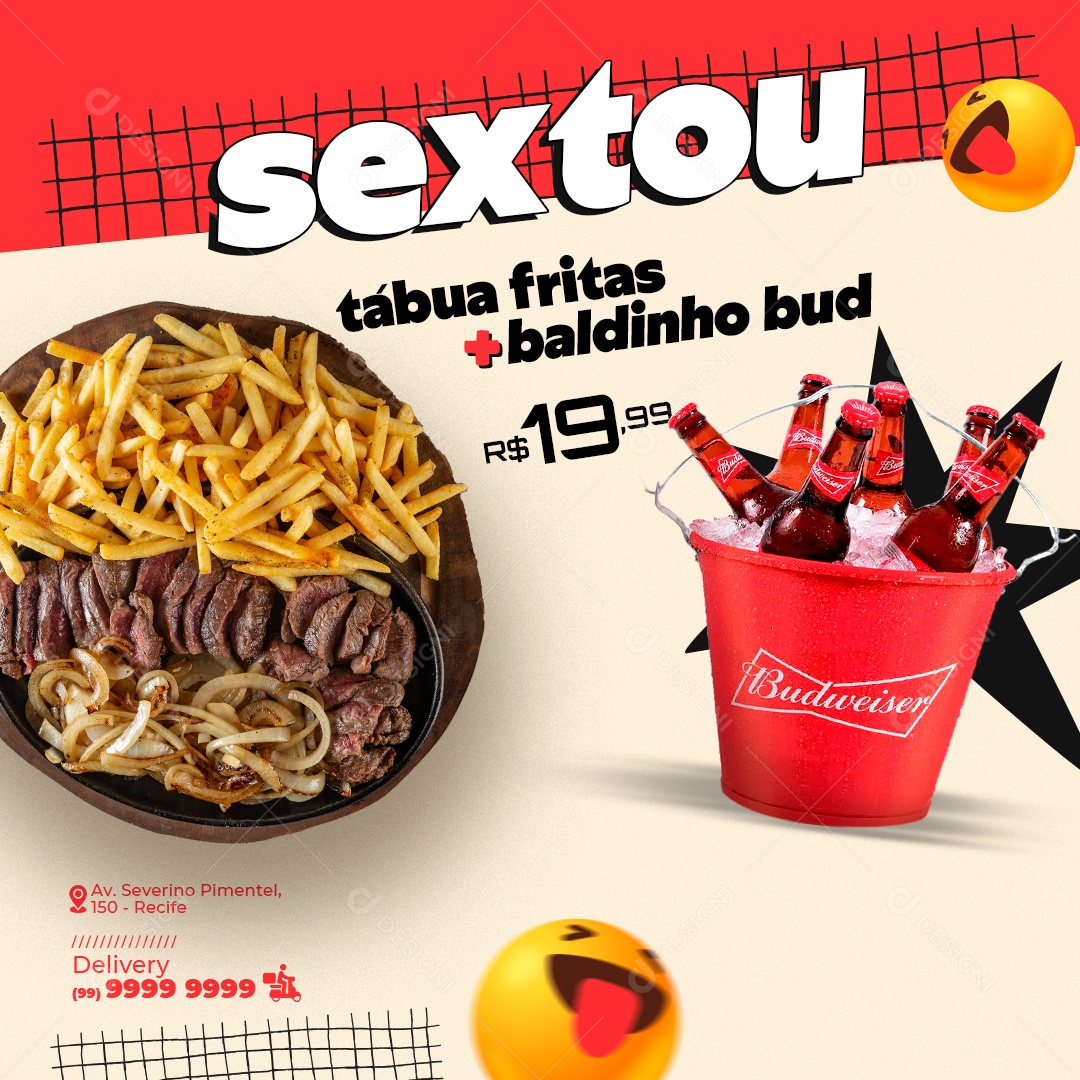 Sextou Tábua Fritas + Baldinho Bud Social Media PSD Editável